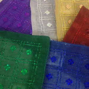 Pier 1 Christmas Holiday Fabric Coasters Beaded Metallic Gift Bag India Home Bar